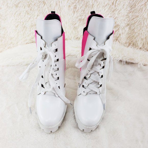 4" Heel Chunky Platform Ankle Boots White Pink - Picture 8 of 9